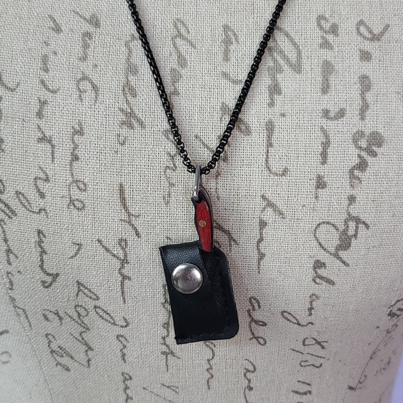 Hatchet Cleaver Wood Butcher Knife Iridescent Rainbow Necklace Wood - Picture 5 of 15